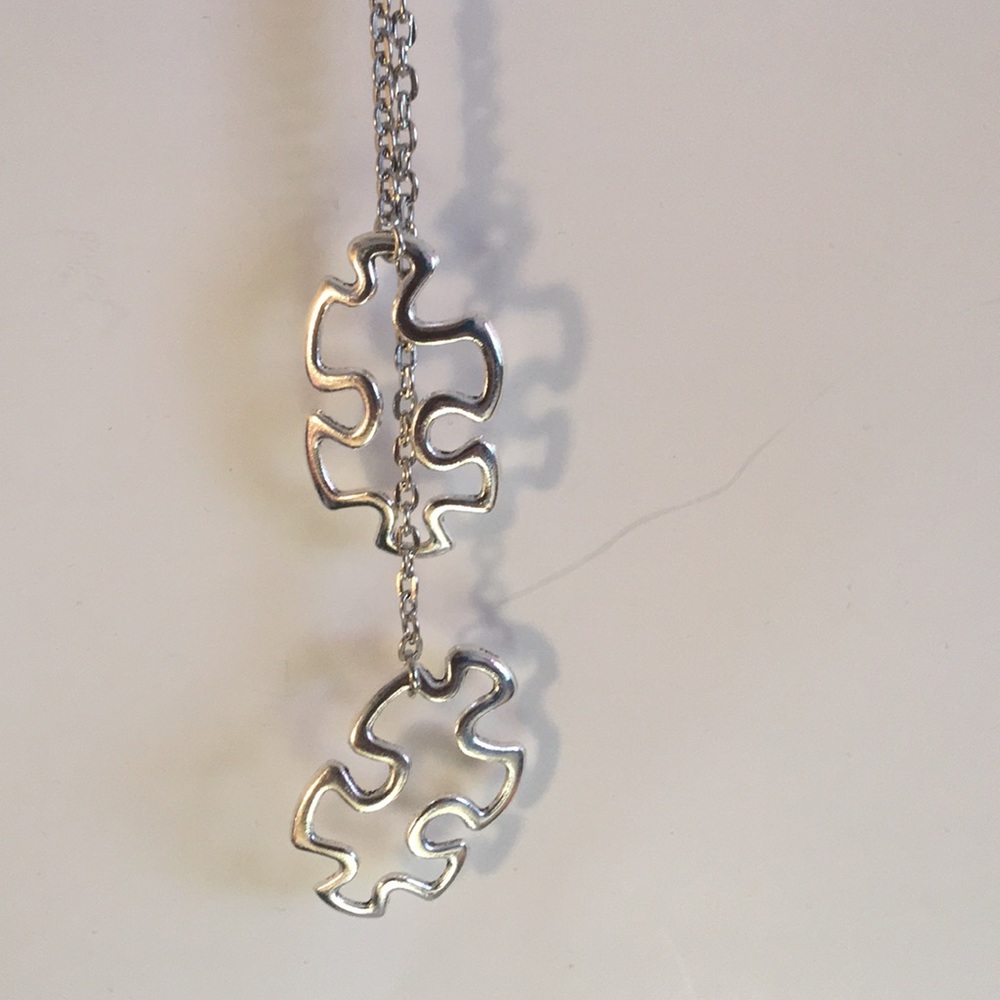 Autism Awareness Silver tone  puzzle necklace - Picture 2 of 2